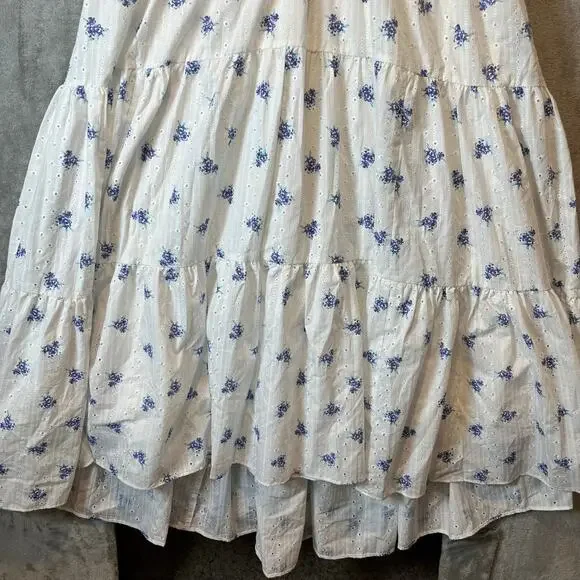 ASOS EDITION Puff Sleeve Midi Dress Ditsy Floral Embroidered White Blue‎ Size 8